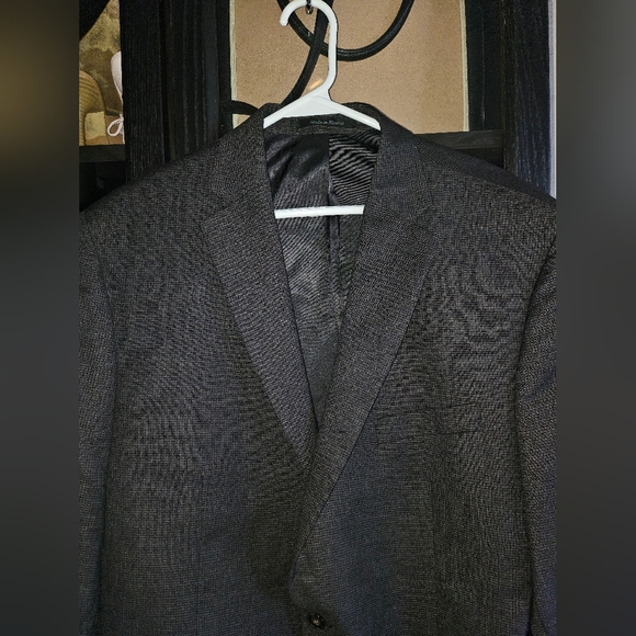 Calvin Klein Like New Formal 2 Button Mens 44L Grey Print Blazer Suit Jacket - Picture 2 of 8